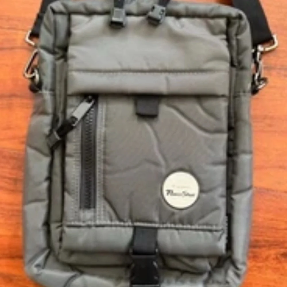 Gray Crossbody Bag with Black Strap